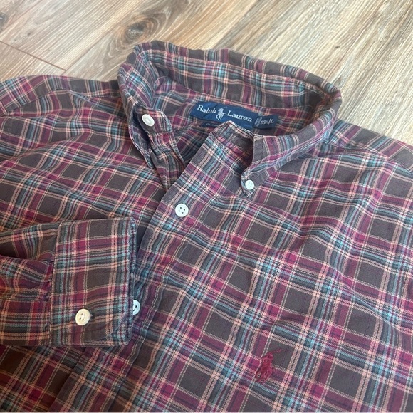 Polo Ralph Lauren Men Classic fit Long Sleeve Button-Up Shirt Large Green/Red - Picture 1 of 6